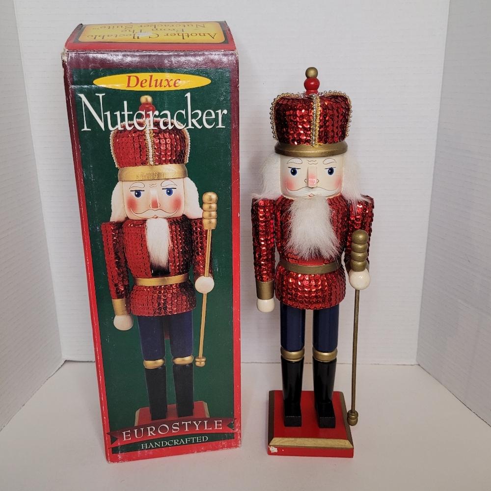 Euro Style Deluxe Wooden Nutcracker 15" Hand Painted Christmas 1997 with Box